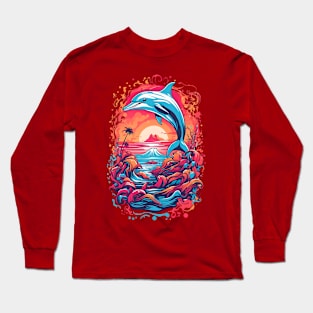 Beautiful Retro Dolphin Color Splash Design Long Sleeve T-Shirt